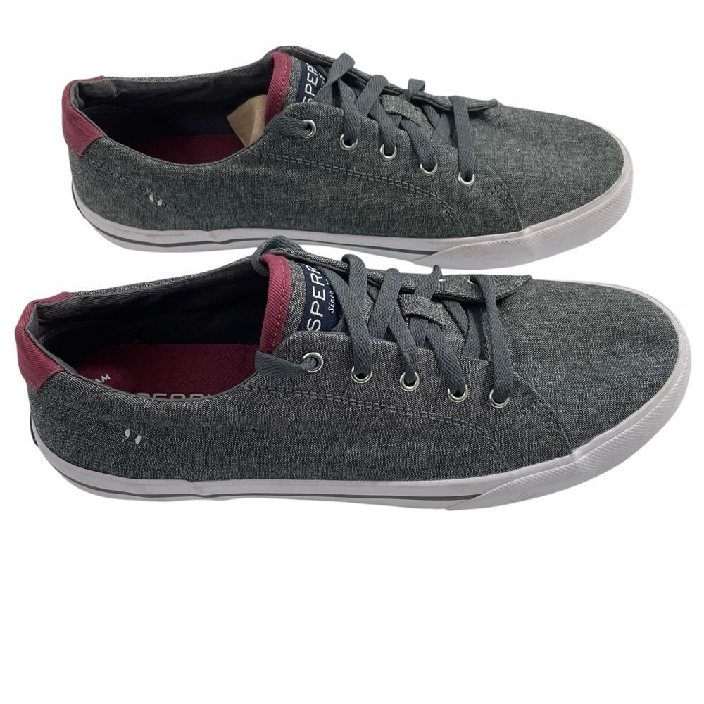 NEW Sperry Big Kids Striper II Ltt  Sneakers Boys Size 6 EU 38 Grey Maroon Shoes